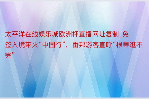 太平洋在线娱乐城欧洲杯直播网址复制_免签入境带火“中国行”，番邦游客直呼“根蒂逛不完”